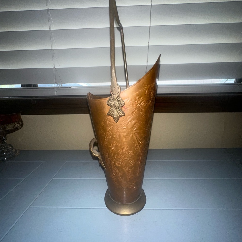 Vintage copper and brass fireplace match holder